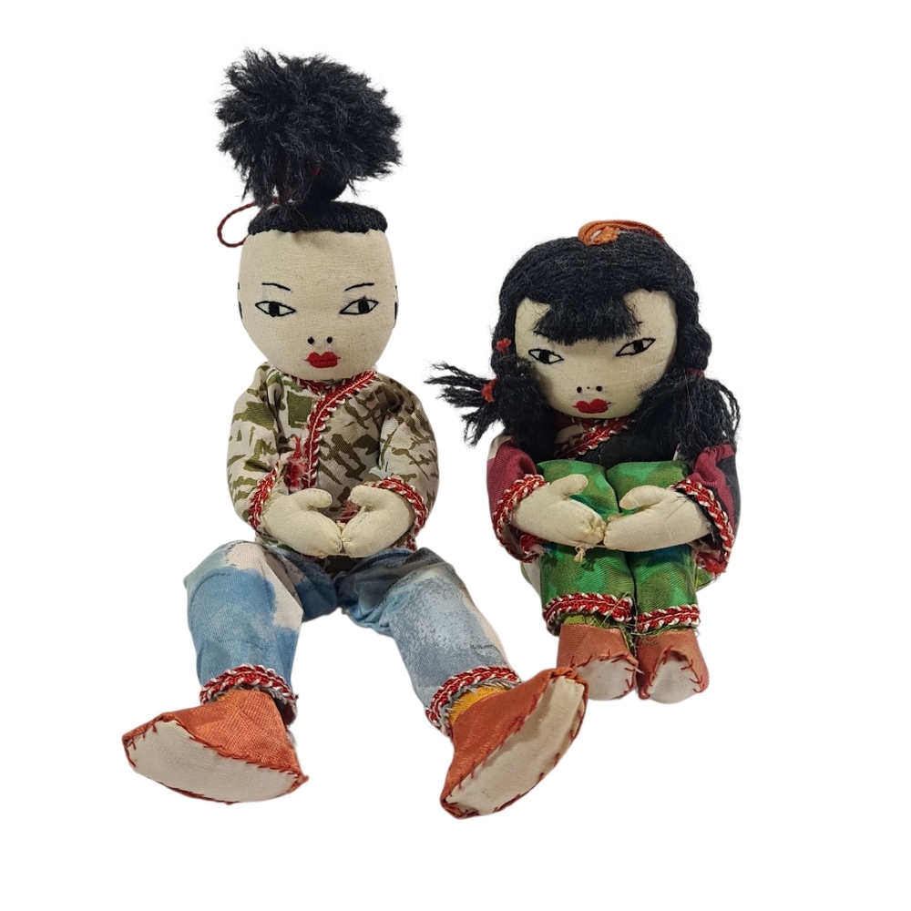 Vintage Ada Lum Chinese Handmade Cloth Dolls Boy Girl Folk Art Style